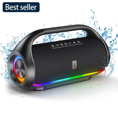 Waterproof Bluetooth Speaker, Portable Speaker with RGB Light Show, Outdoor Speaker for Pool Beach Party