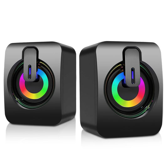 Computer Speakers for Desktop or Laptop,  2.0 Stereo RGB PC Gaming Speakers with Stereo Surround Bass, 7 Colors LED Lights, Usb-Powered 3.5Mm Wired Speakers for PC Smartphone Tablet Projector TV